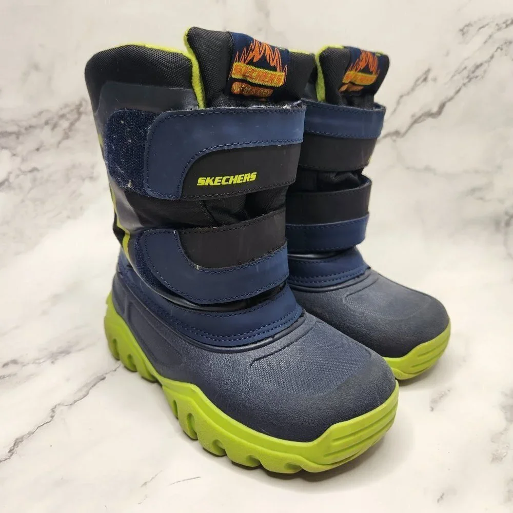 Skechers High Slopes Winter Rain Snow Boots Blue Green Kids Child Size 11